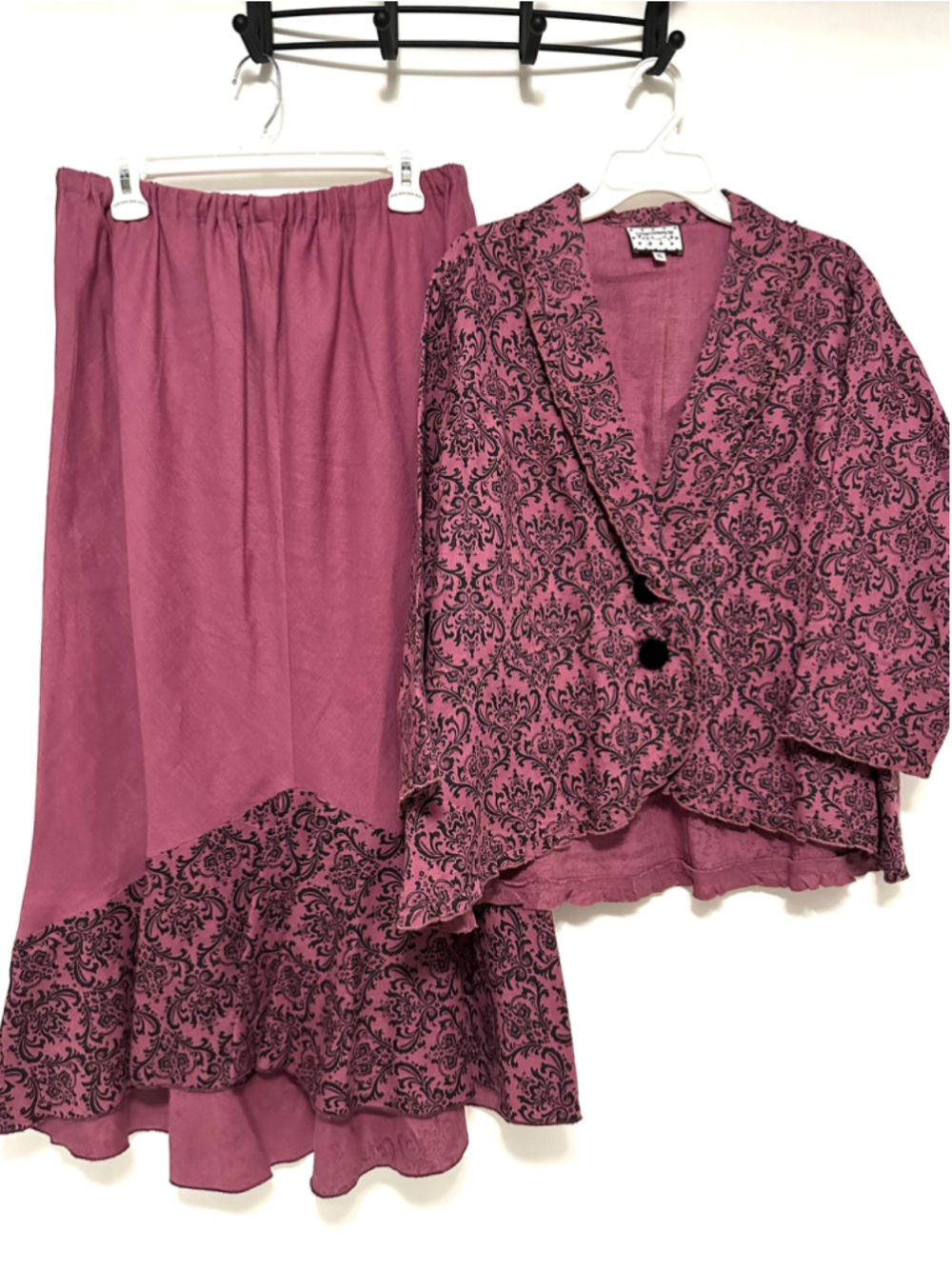 RARE Cottage Clothing Inc VINTAGE DAMASK Lagenlook Blazer + Skirt Set WOMENS XL